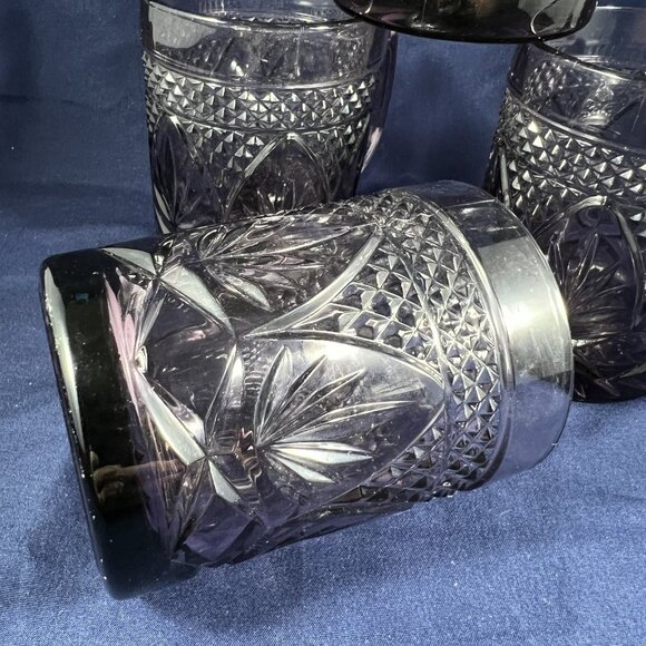 Cristal D'Arques Glasses Purple Amethyst Vintage Drink Handled Faceted Ornate - Picture 7 of 10